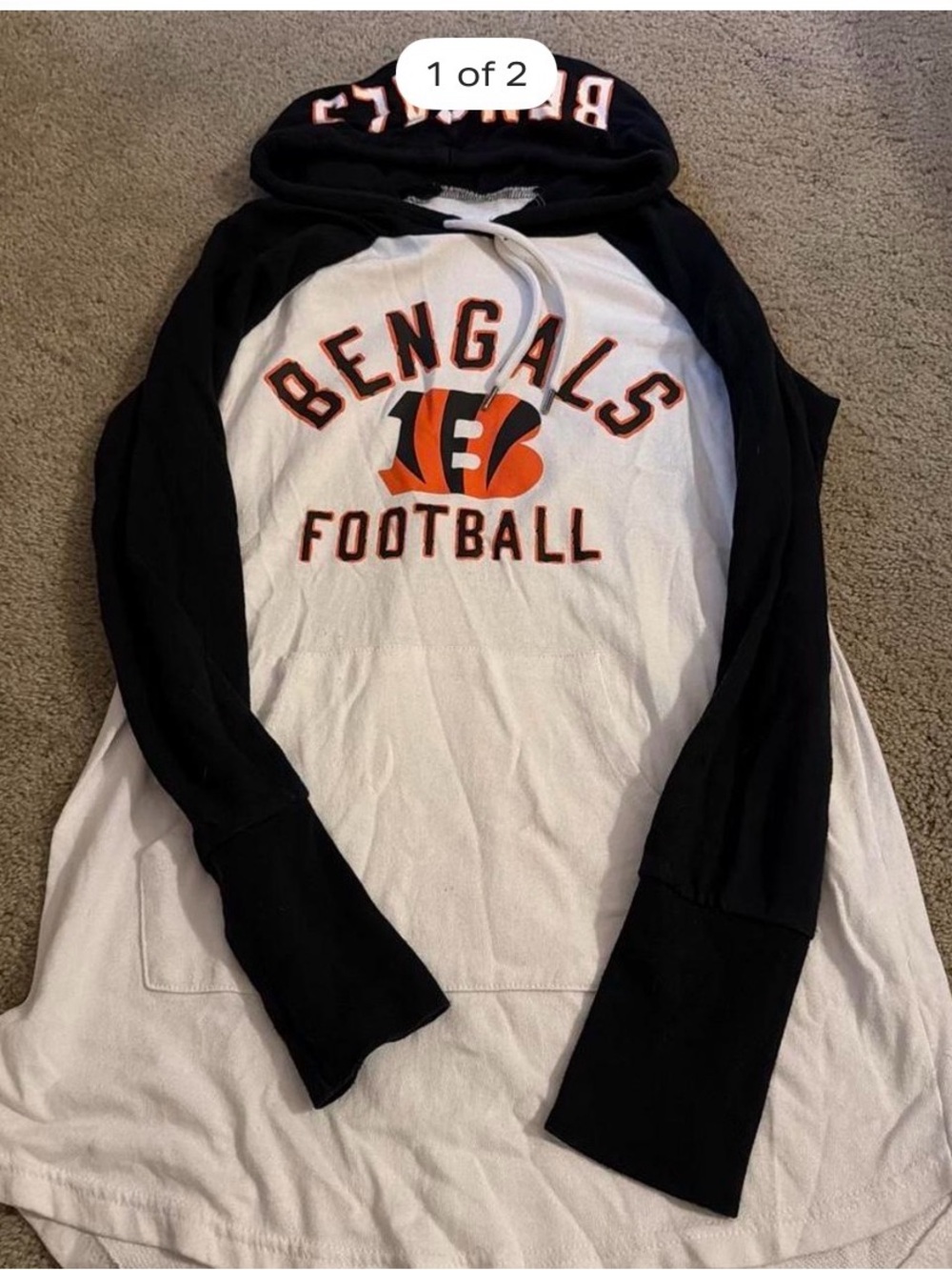 NFL Black & White Bengals Football Hoodie with Orange Logo - women’s